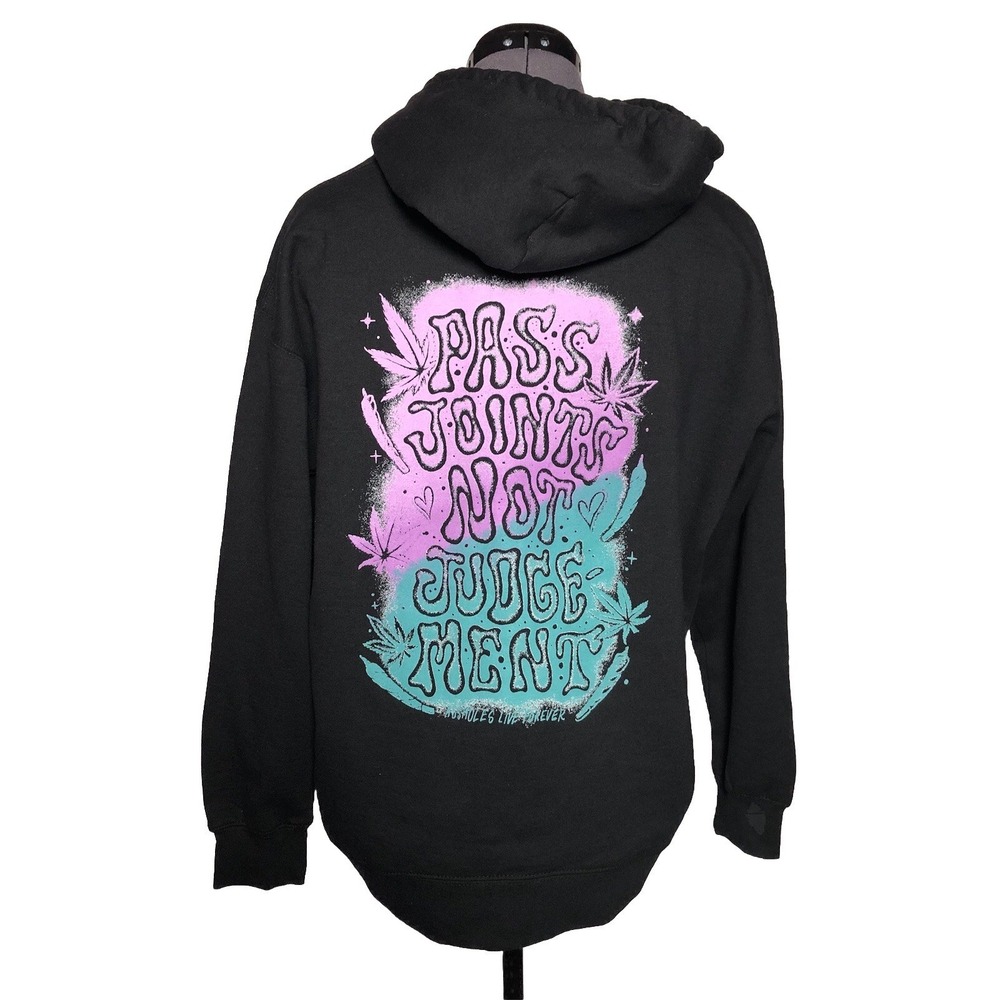 A**holes Live Forever Hoodie Pass Joints Not Judgement Black XL C-46" L-25"